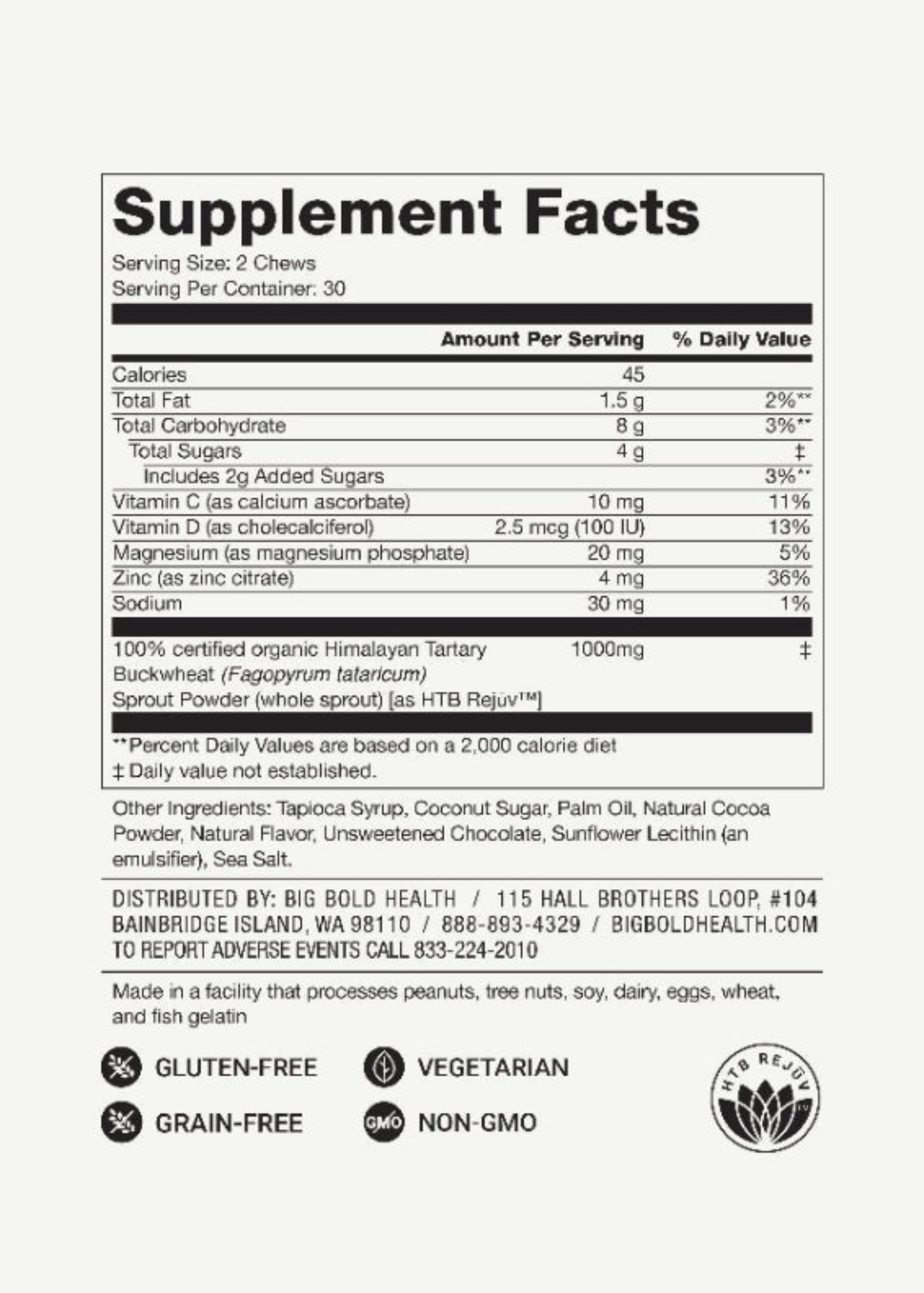 HTB Rejuvenate supplement bottle with capsules and wooden backdrop.