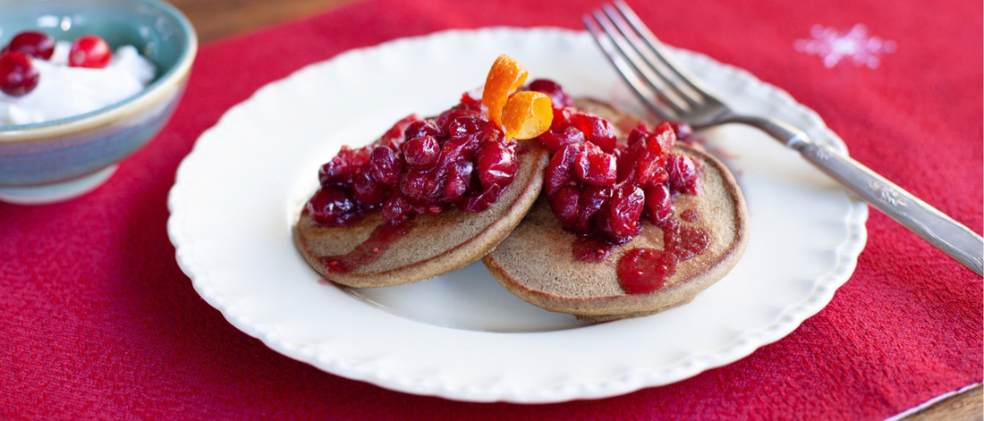HTB Pancakes with Cranberry Ginger Compote