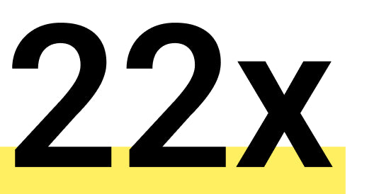 The text '22x' in bold black font with a yellow highlight on a white background.