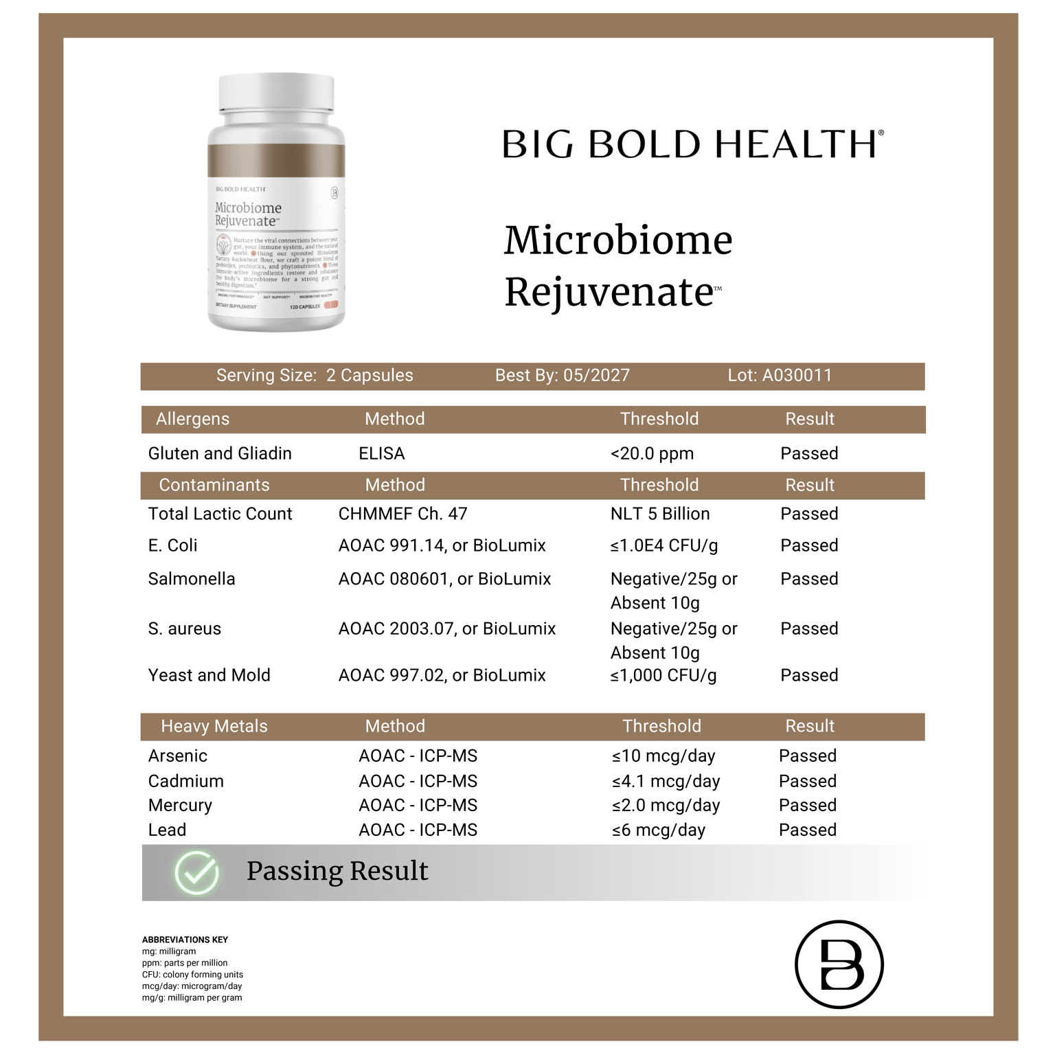 A supplement facts label listing ingredients, serving size, and nutritional information, with gluten-free and vegetarian symbols.